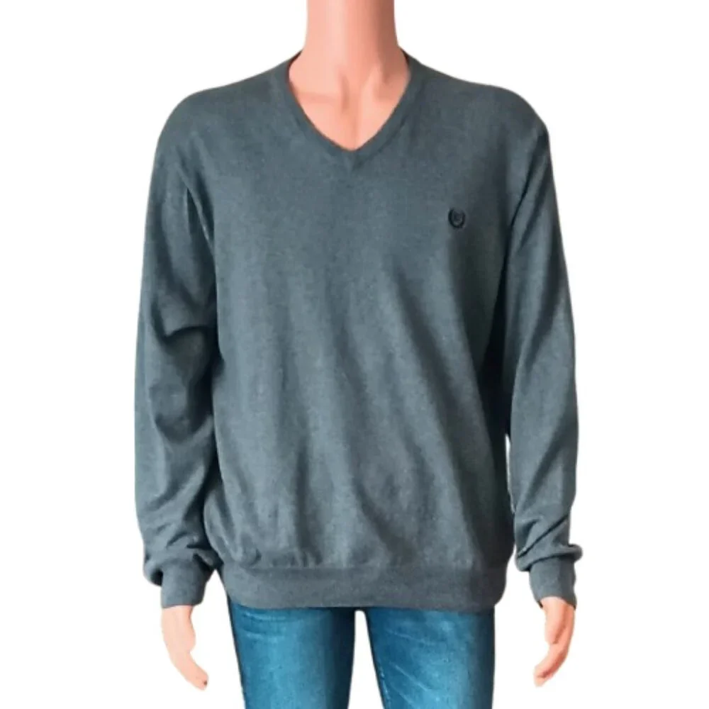 Chaps Men's Gray V Neck Sweater XL Cotton & Cashmere Blend Pullover